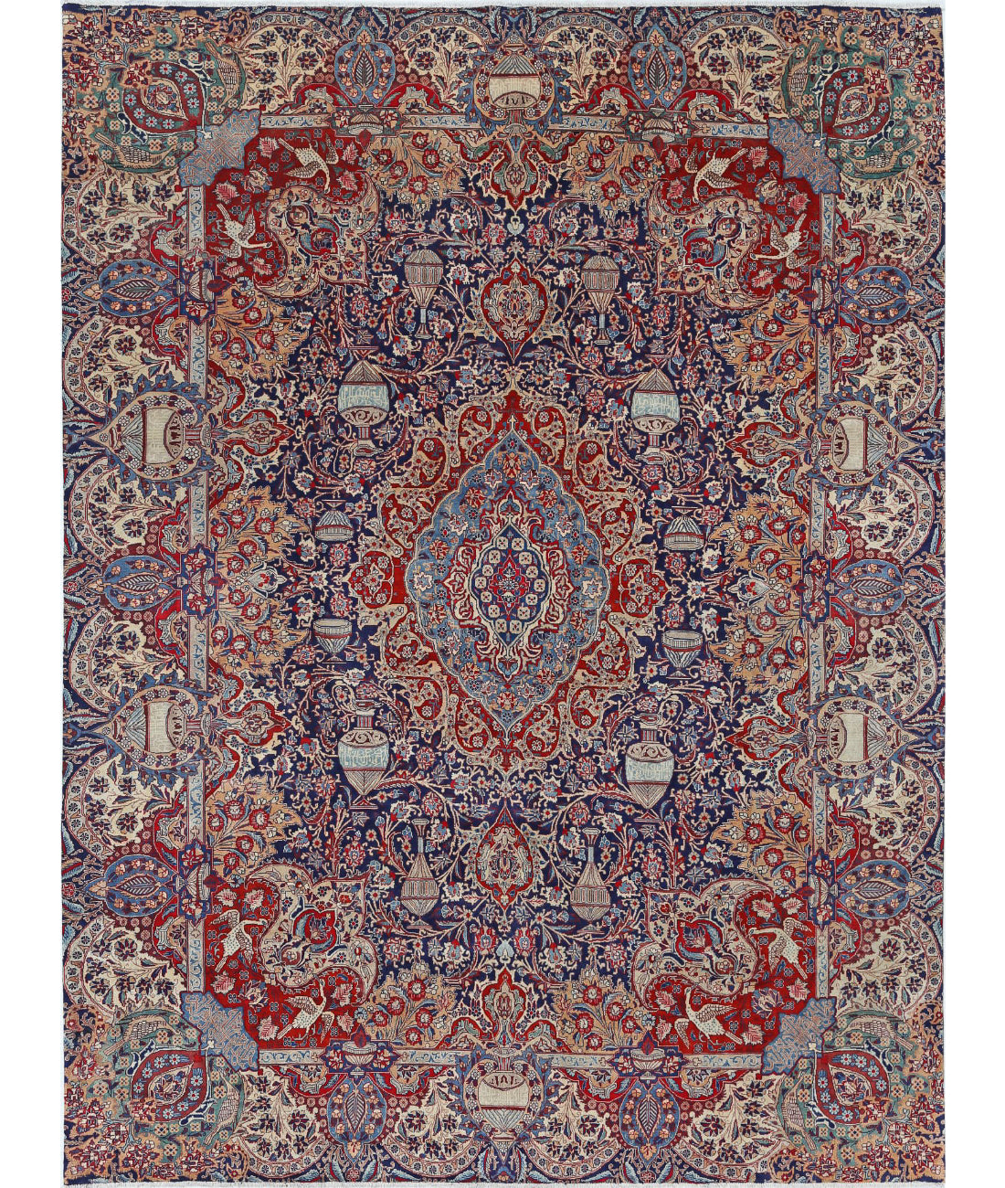 Hand Knotted Semi Antique Oriental Kashmar Wool Rug - 9'6'' x 12'7''