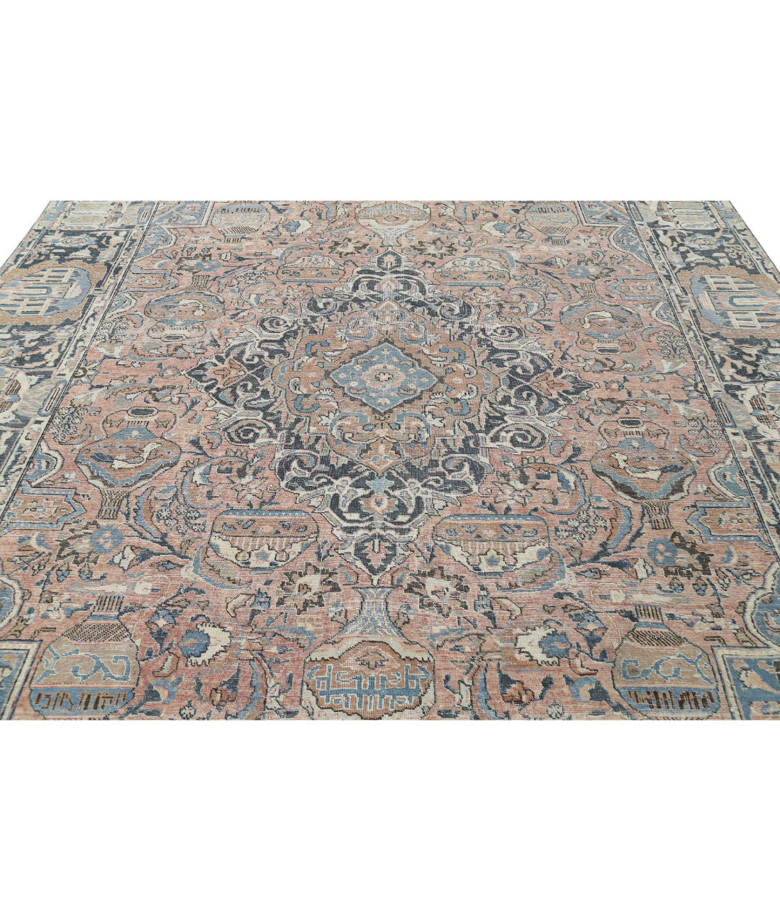 Hand Knotted Antique Persian Kashmar Wool Rug - 9'8'' x 11'11'' 9'8'' x 11'11'' (290 X 358) / Peach / Grey