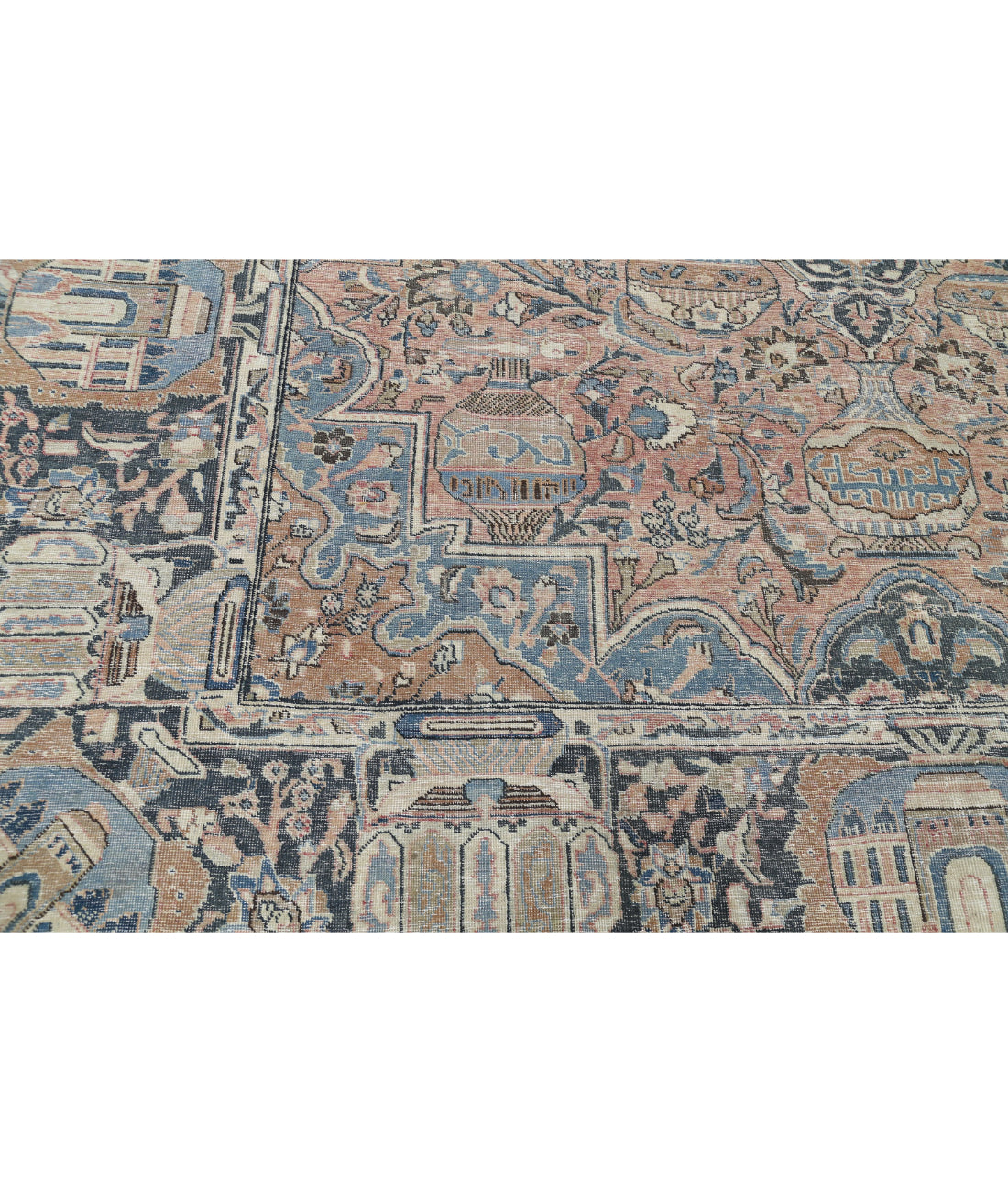 Hand Knotted Antique Persian Kashmar Wool Rug - 9'8'' x 11'11'' 9'8'' x 11'11'' (290 X 358) / Peach / Grey