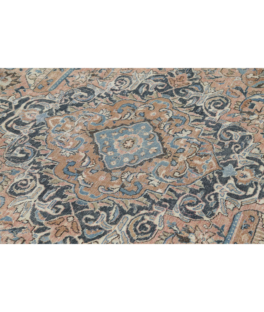 Hand Knotted Antique Persian Kashmar Wool Rug - 9'8'' x 11'11'' 9'8'' x 11'11'' (290 X 358) / Peach / Grey