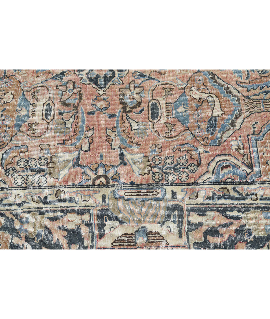 Hand Knotted Antique Persian Kashmar Wool Rug - 9'8'' x 11'11'' 9'8'' x 11'11'' (290 X 358) / Peach / Grey