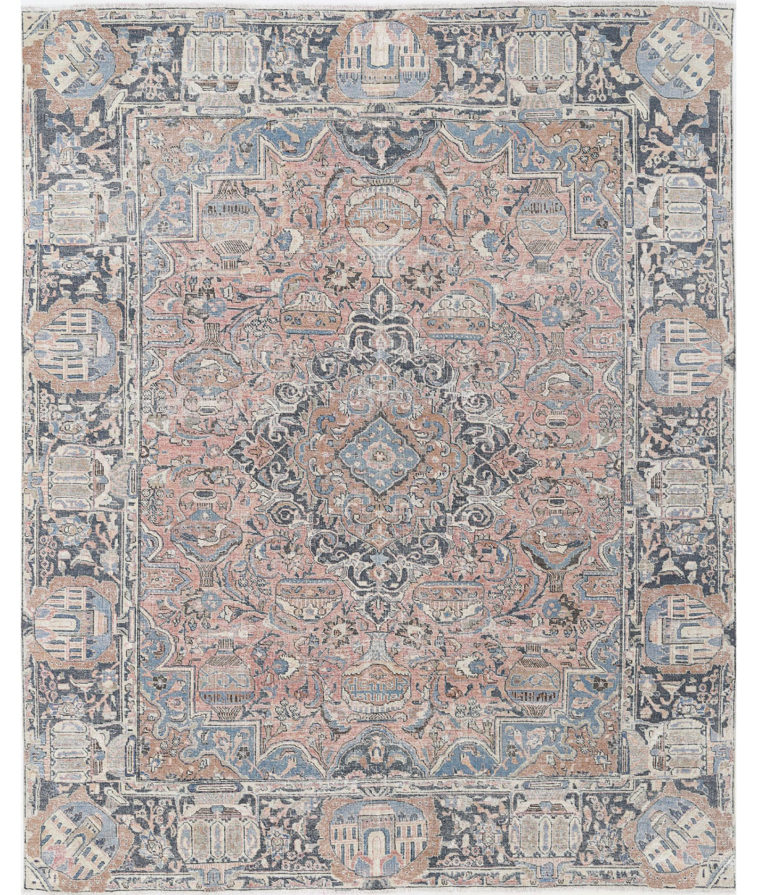 Hand Knotted Antique Oriental Kashmar Wool Rug - 9'8'' x 11'11''