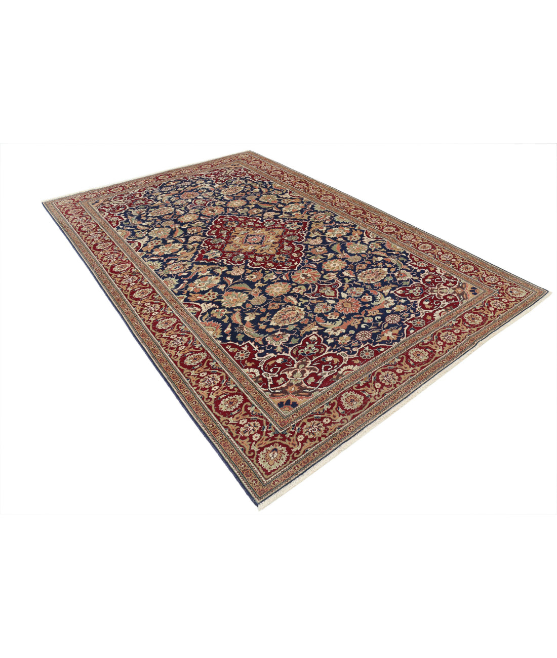 Hand Knotted Vintage Turkish Kayseri Wool Rug - 6'7'' x 9'11'' 6'7'' x 9'11'' (198 X 298) / Blue / Red