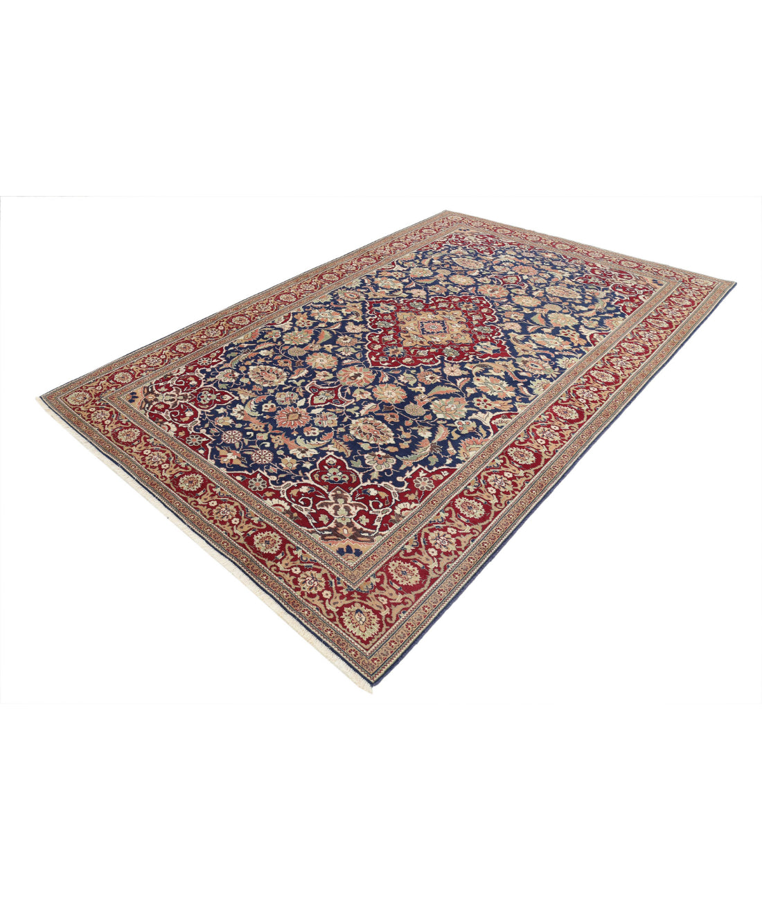 Hand Knotted Vintage Turkish Kayseri Wool Rug - 6'7'' x 9'11'' 6'7'' x 9'11'' (198 X 298) / Blue / Red