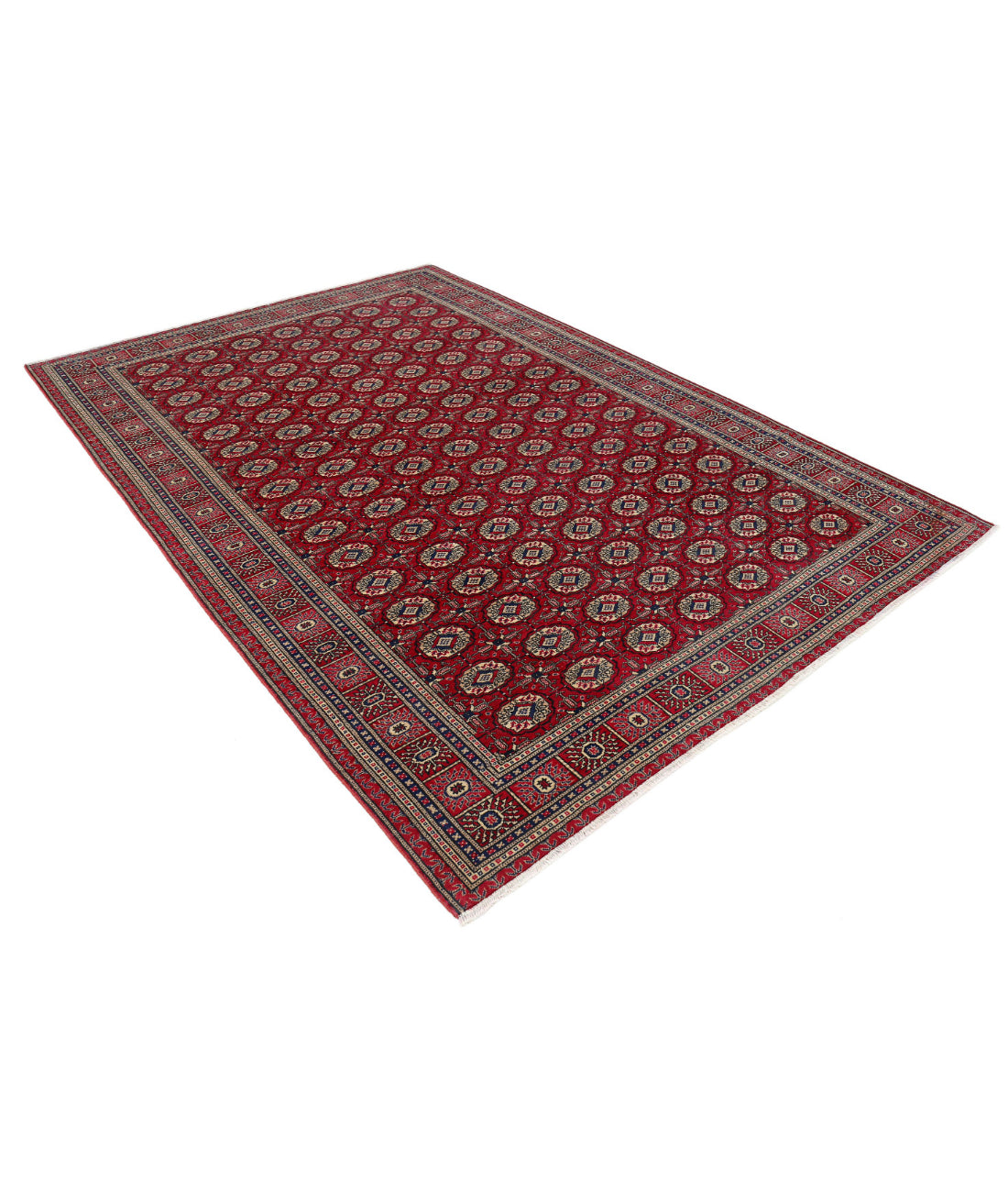 Hand Knotted Vintage Turkish Kayseri Wool Rug - 6'6'' x 9'5'' 6'6'' x 9'5'' (195 X 283) / Red / Blue