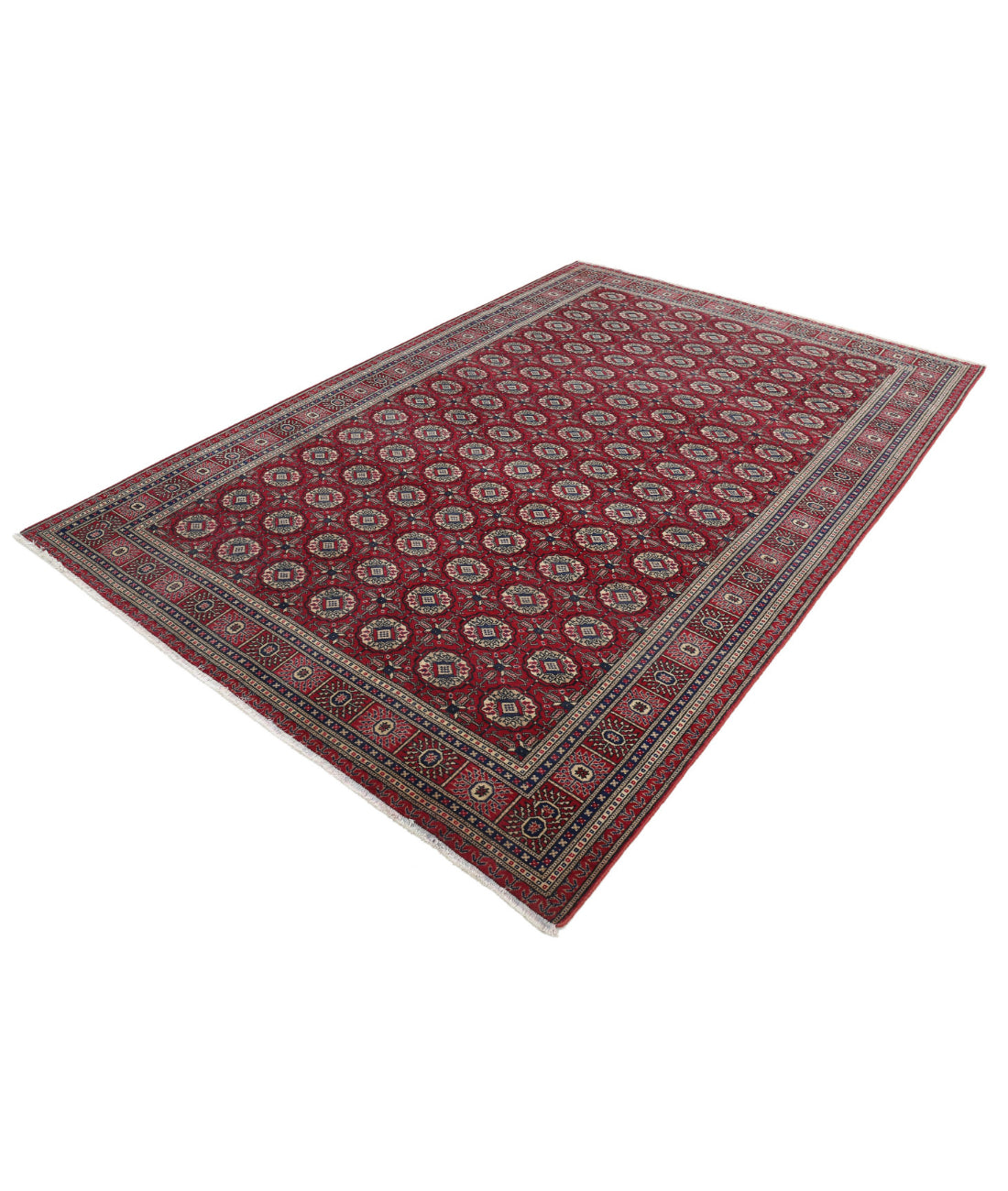 Hand Knotted Vintage Turkish Kayseri Wool Rug - 6'6'' x 9'5'' 6'6'' x 9'5'' (195 X 283) / Red / Blue
