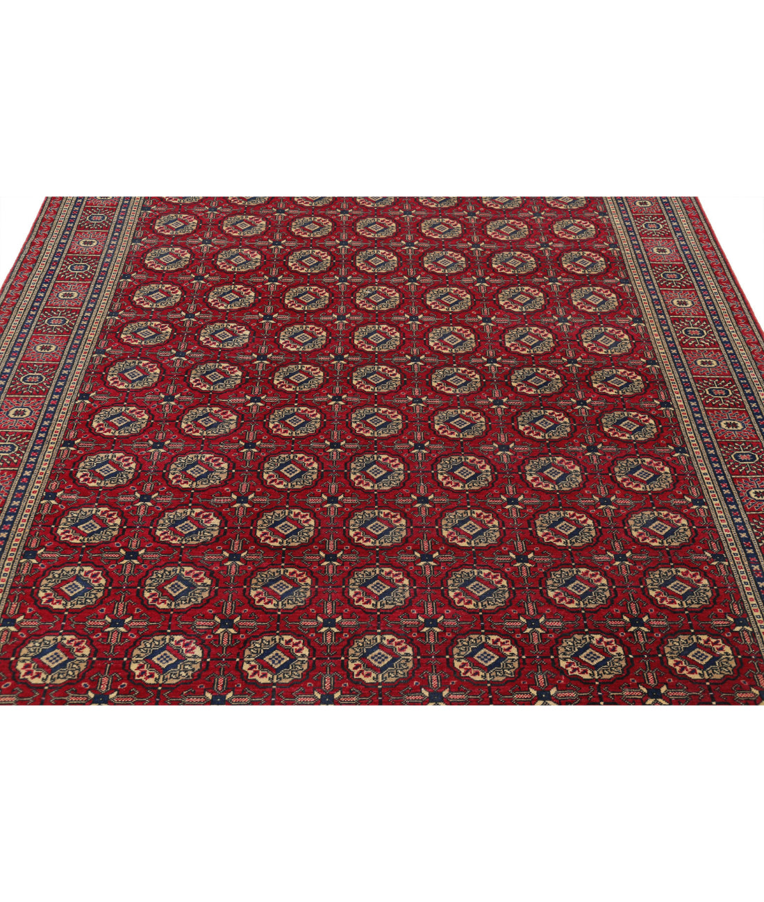 Hand Knotted Vintage Turkish Kayseri Wool Rug - 6'6'' x 9'5'' 6'6'' x 9'5'' (195 X 283) / Red / Blue