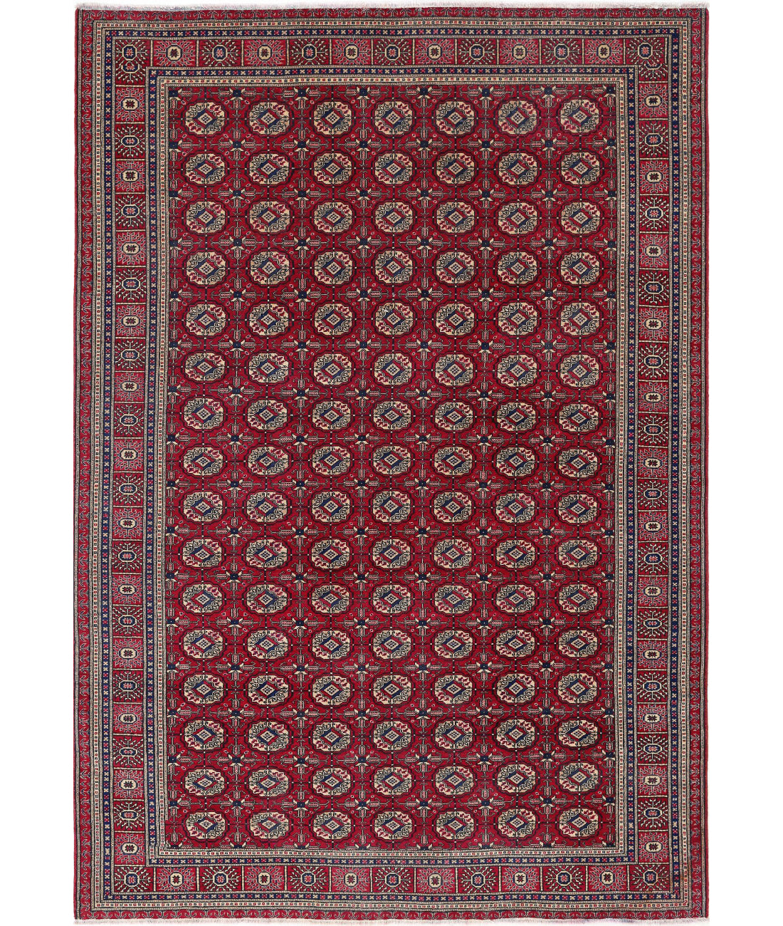 Hand Knotted Vintage Turkish Kayseri Wool Rug - 6&#39;6&#39;&#39; x 9&#39;5&#39;&#39; 6&#39;6&#39;&#39; x 9&#39;5&#39;&#39; (195 X 283) / Red / Blue