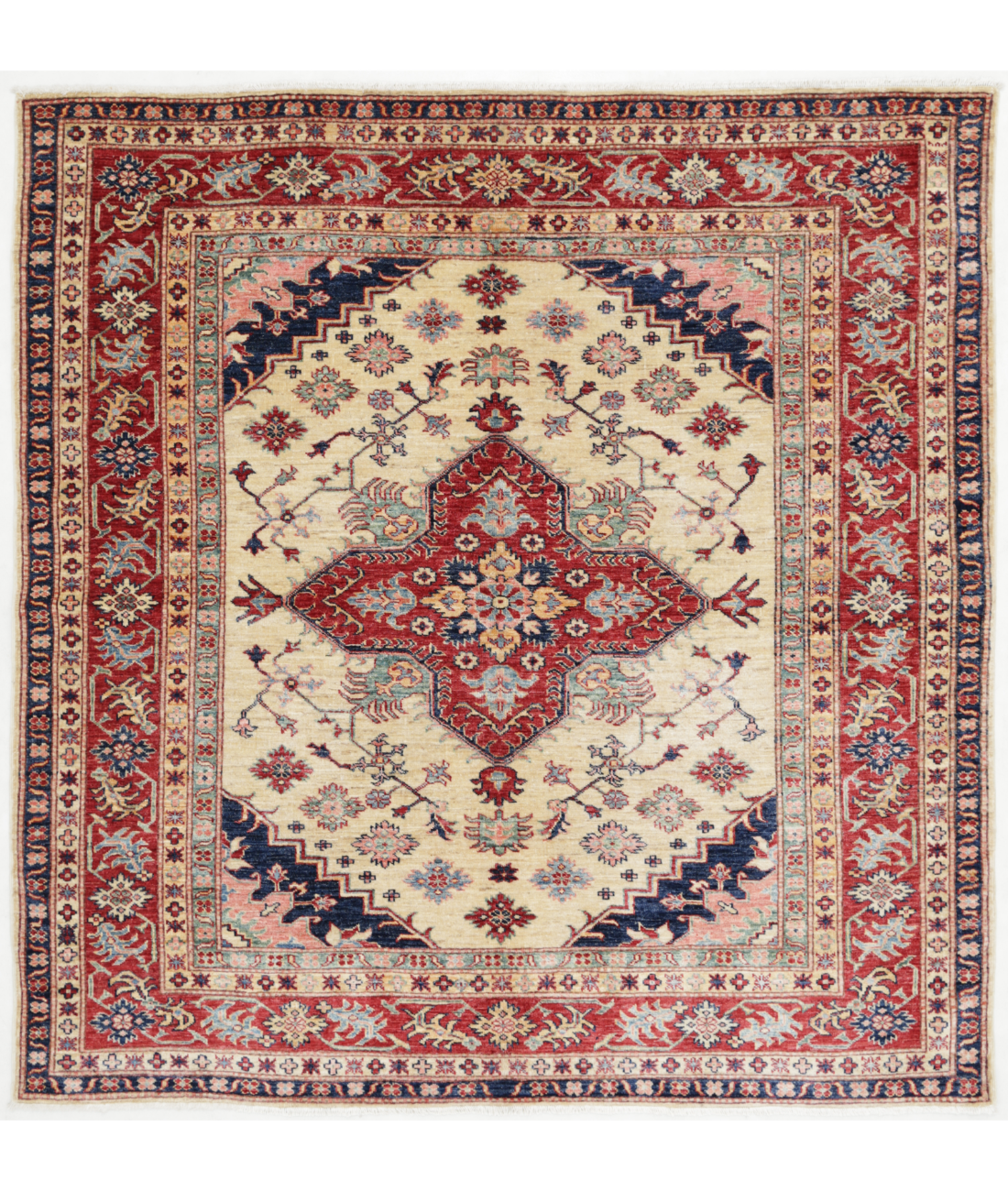 Hand Knotted Kazak Wool Rug  - 6&#39; 1&quot; X 6&#39; 4&quot;