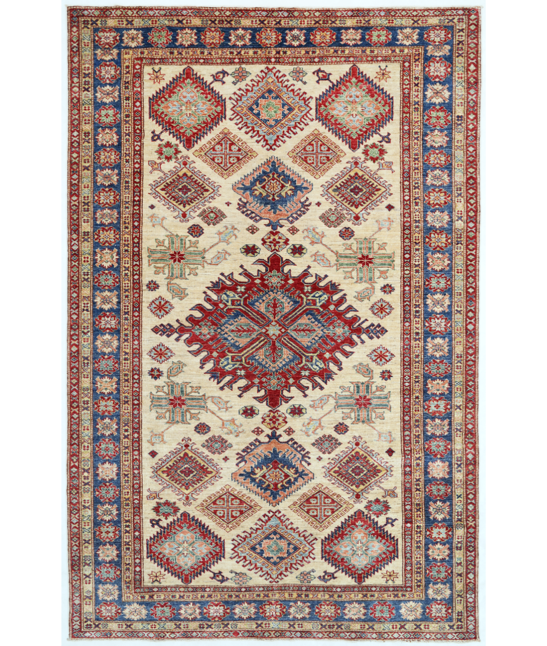 Hand Knotted Kazak Wool Rug  - 6&#39; 4&quot; X 9&#39; 9&quot;
