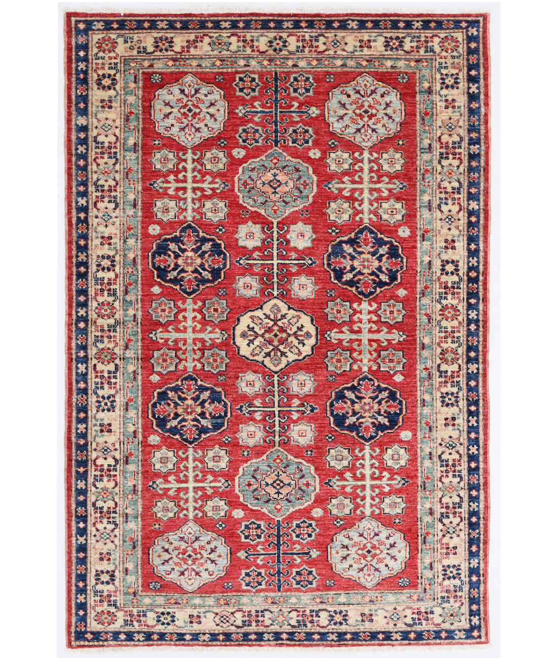 Hand Knotted Kazak Wool Rug  - 4' 0" X 5' 8"