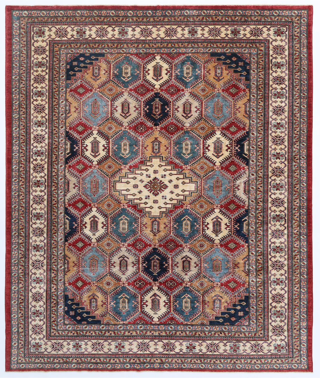 Hand Knotted Kazak Wool Rug  - 8' 1" X 9' 7"