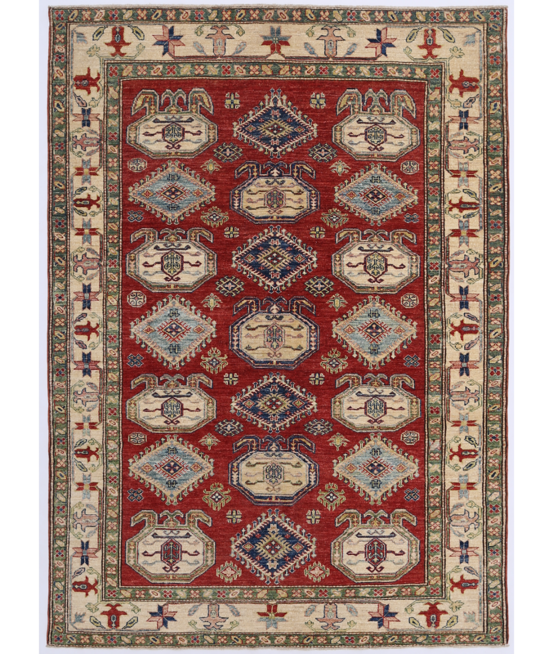 Hand Knotted Kazak Wool Rug  - 5&#39; 7&quot; X 7&#39; 10&quot;