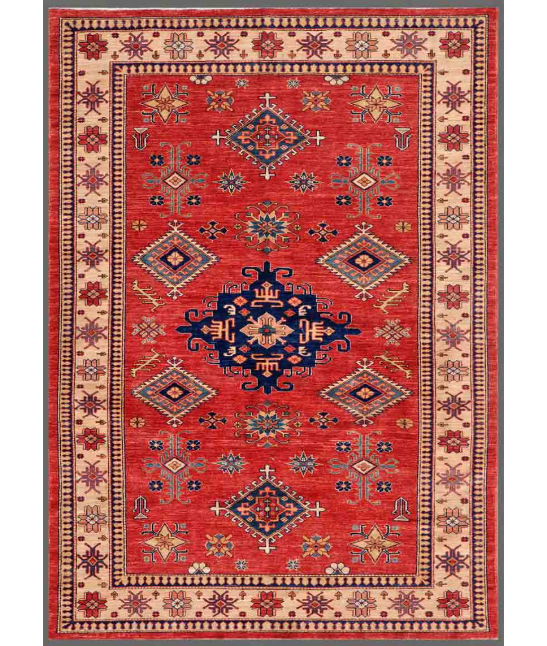 Hand Knotted Kazak Wool Rug  - 5&#39; 5&quot; X 7&#39; 7&quot;
