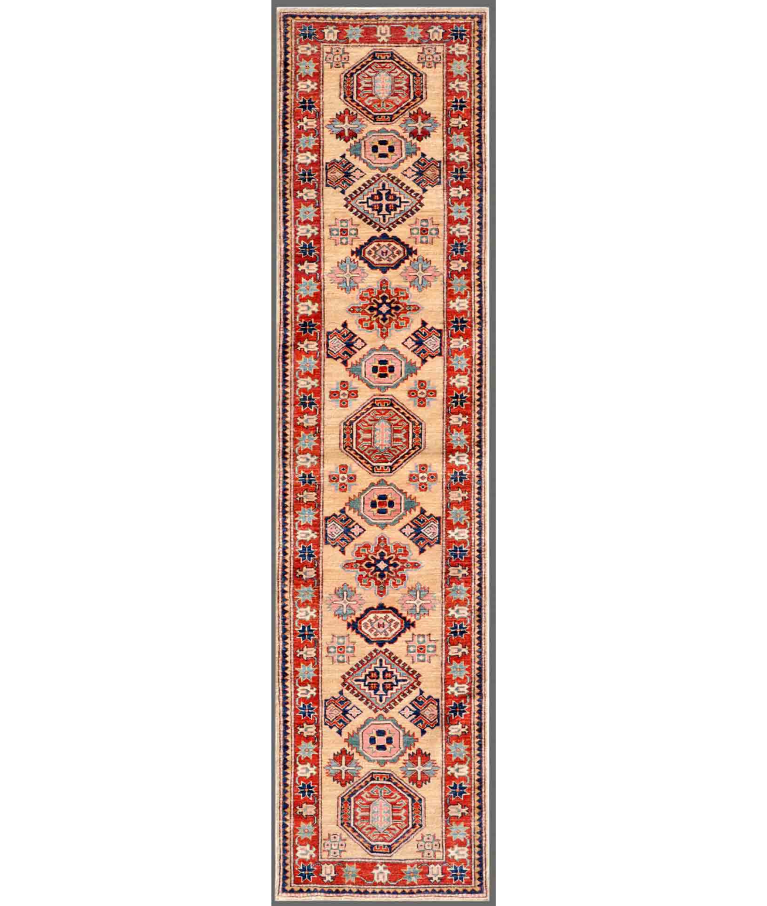 Hand Knotted Kazak Wool Rug  - 2' 3" X 9' 8"