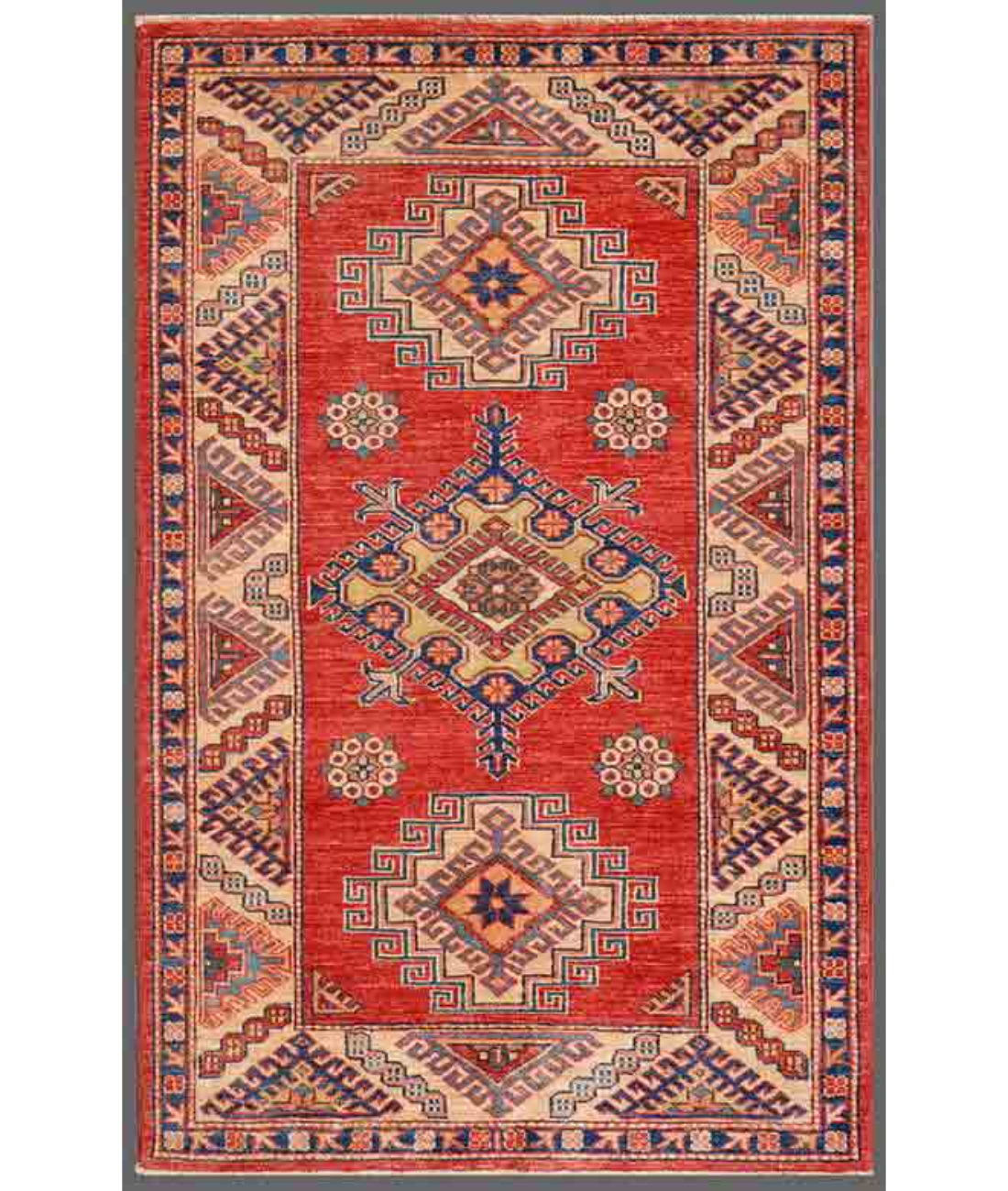 Hand Knotted Kazak Wool Rug 3' 0" X 4' 9" 3' 0" X 4' 9" (91 X 145) / Red / Ivory