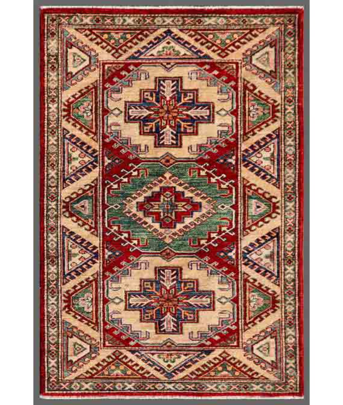 Hand Knotted Kazak Wool Rug 3' 0" X 4' 6" 3' 0" X 4' 6" (91 X 137) / Red / Ivory