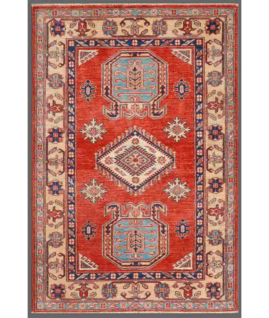 Hand Knotted Kazak Wool Rug  - 3&#39; 2&quot; X 4&#39; 9&quot;