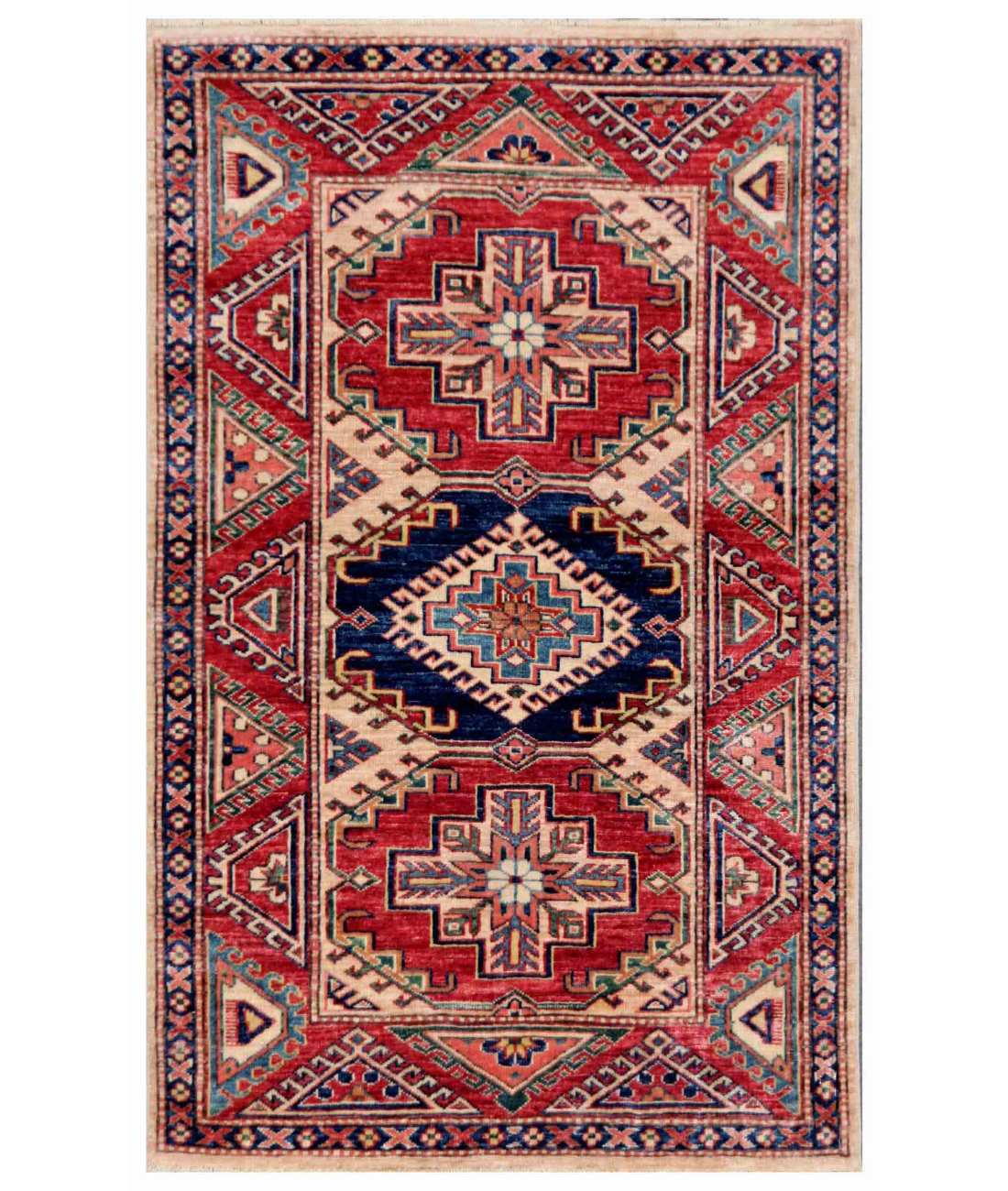 Hand Knotted Kazak Wool Rug  - 3' 0" X 4' 9"