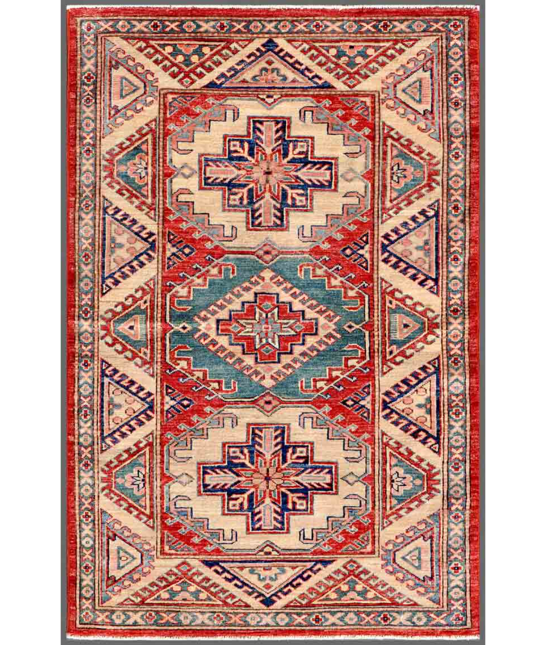 Hand Knotted Kazak Wool Rug  - 3' 2" X 4' 10"