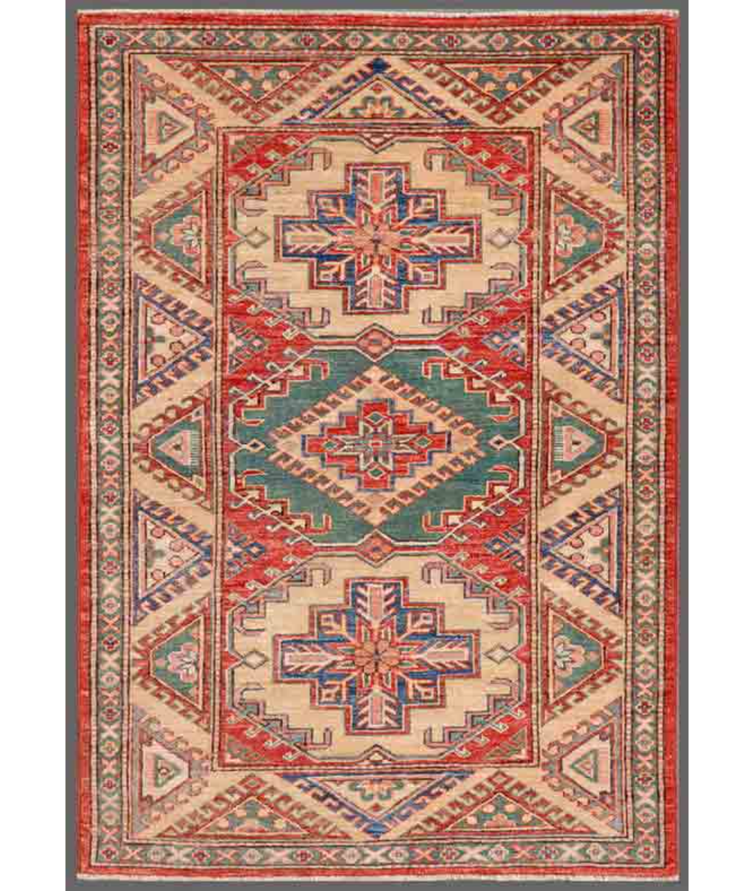 Hand Knotted Kazak Wool Rug  - 3&#39; 2&quot; X 4&#39; 6&quot;