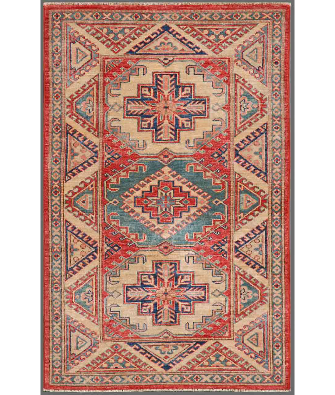 Hand Knotted Kazak Wool Rug  - 3&#39; 1&quot; X 4&#39; 9&quot;