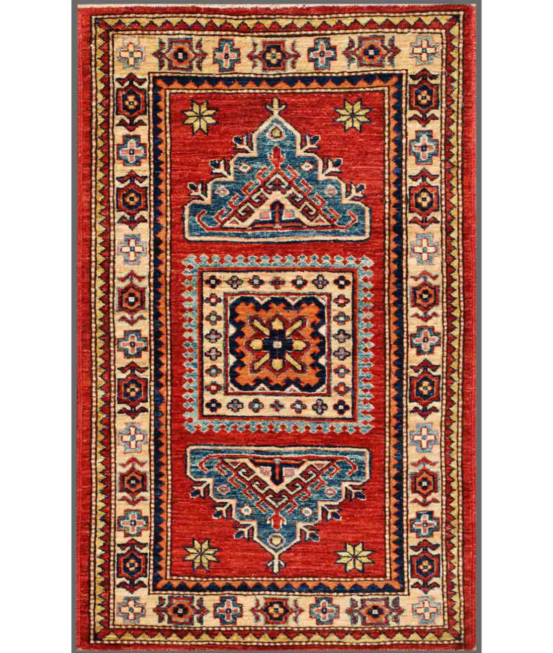 Hand Knotted Kazak Wool Rug  - 2&#39; 8&quot; X 4&#39; 3&quot;