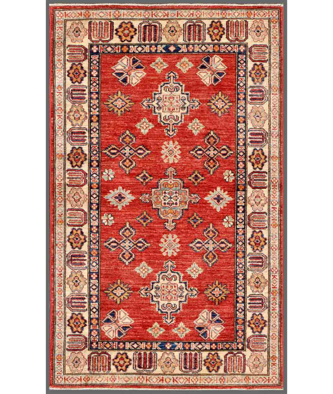Hand Knotted Kazak Wool Rug  - 3' 2" X 5' 2"