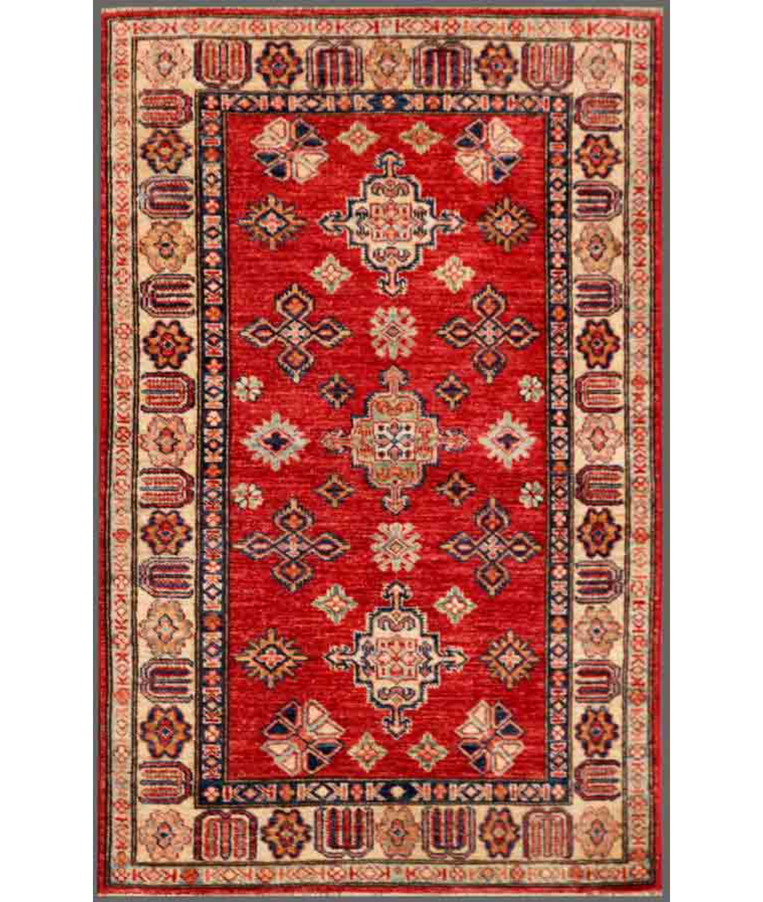 Hand Knotted Kazak Wool Rug  - 3' 4" X 5' 2"
