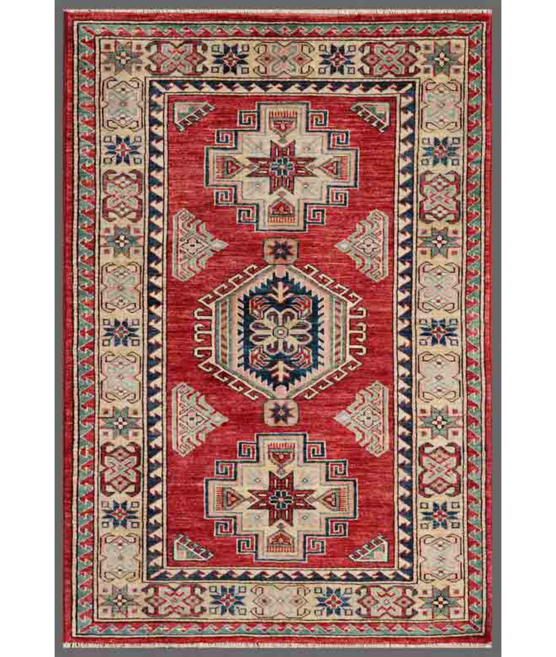 Hand Knotted Kazak Wool Rug  - 3&#39; 0&quot; X 4&#39; 6&quot;
