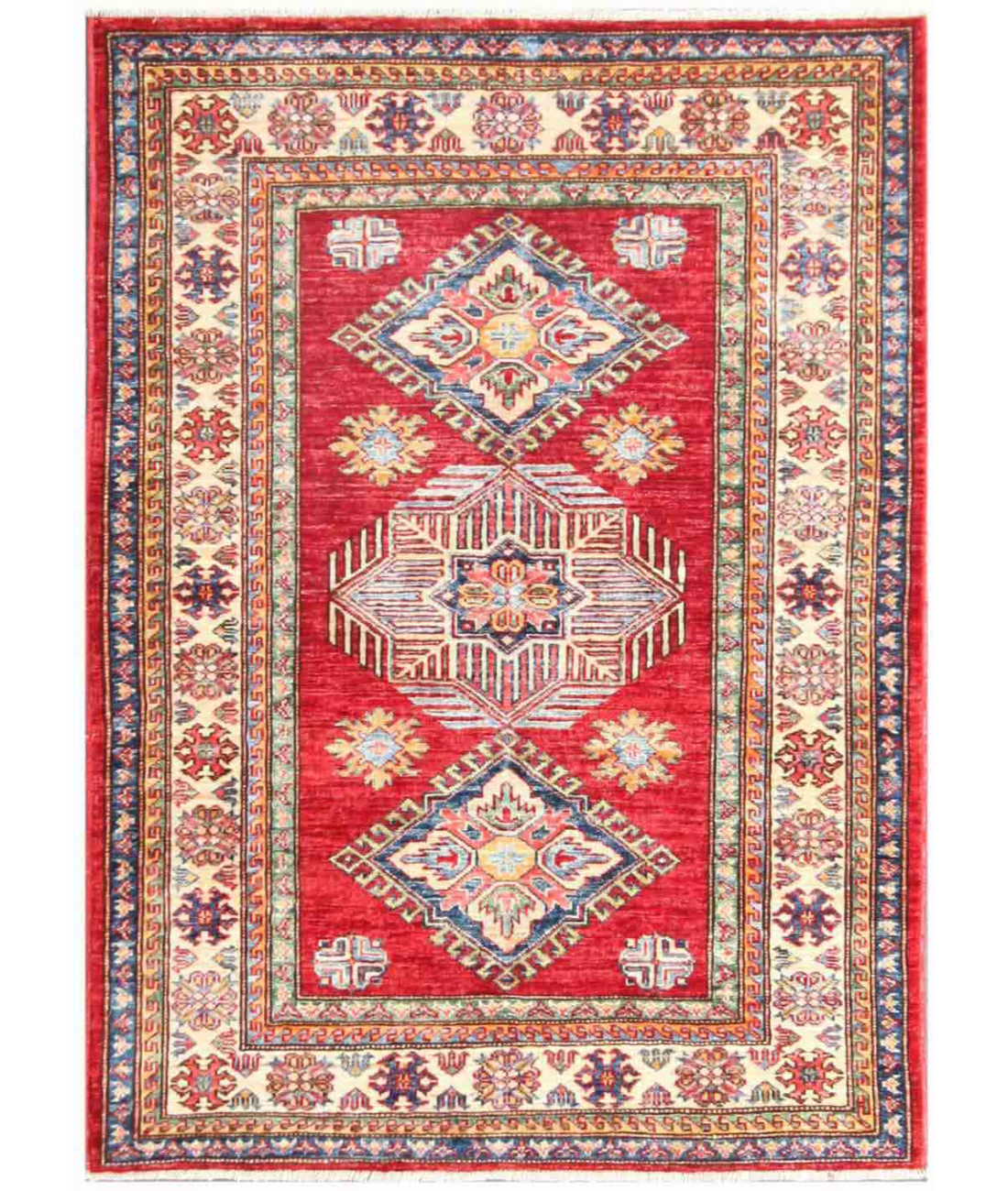 Hand Knotted Kazak Wool Rug  - 3' 5" X 4' 7"