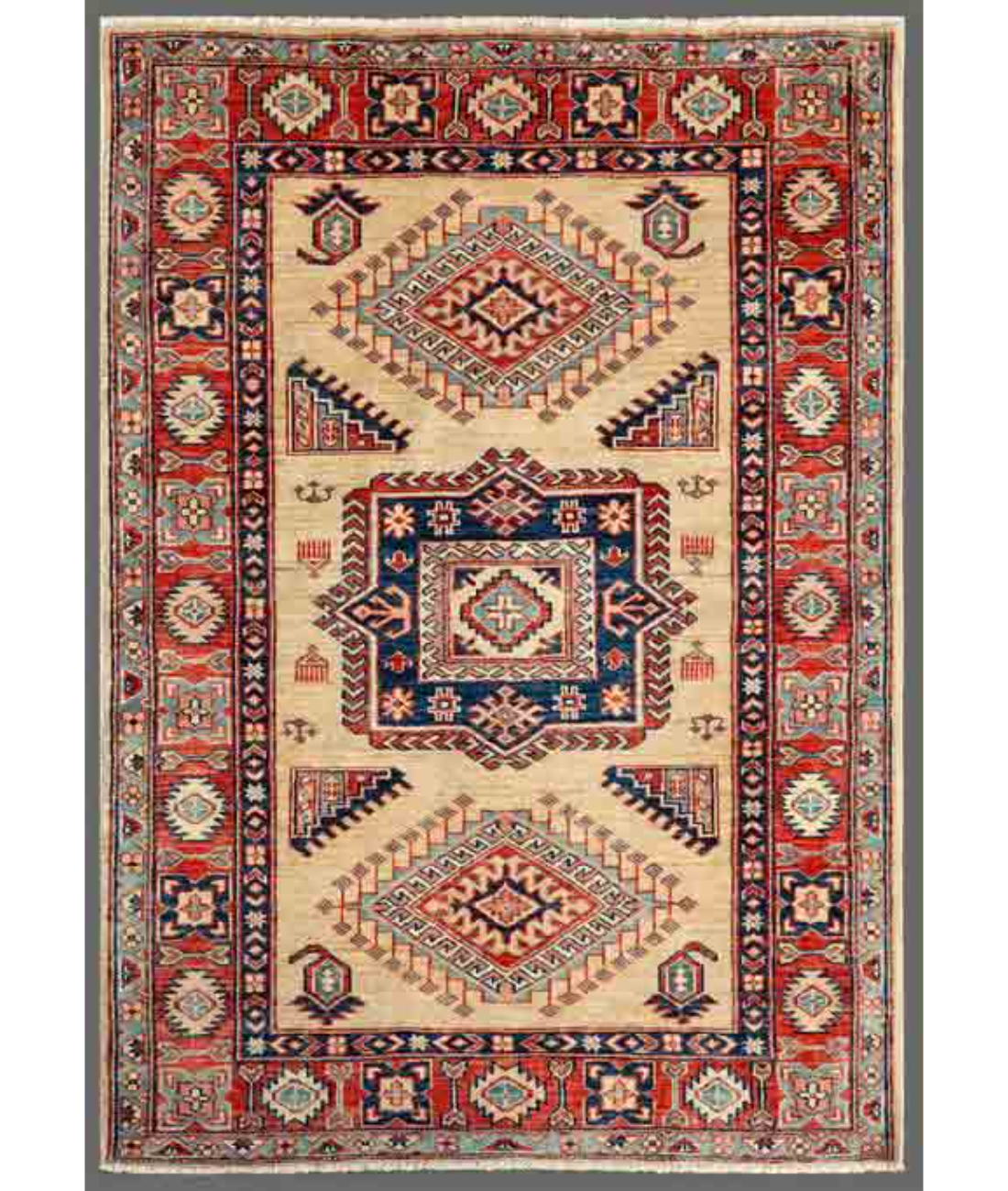 Hand Knotted Kazak Wool Rug  - 3&#39; 5&quot; X 5&#39; 0&quot;