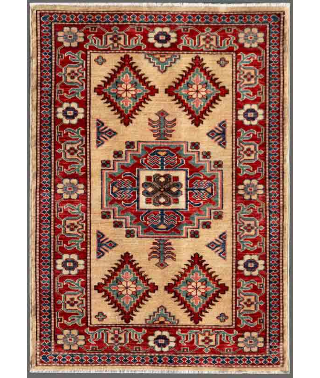 Hand Knotted Kazak Wool Rug 2' 7" X 3' 7" 2' 7" X 3' 7" (79 X 109) / Ivory / Red