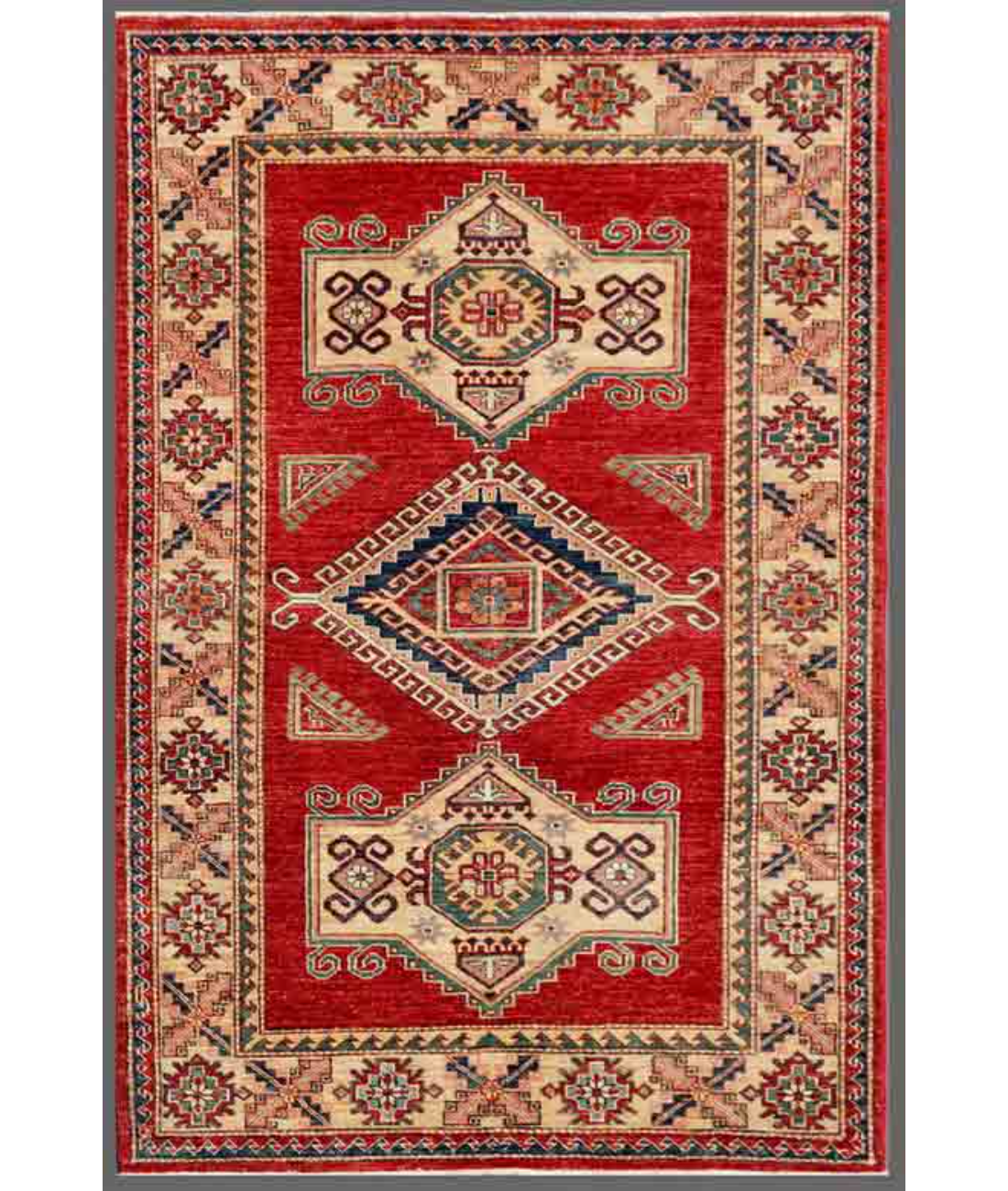 Hand Knotted Kazak Wool Rug  - 4&#39; 1&quot; X 6&#39; 2&quot;