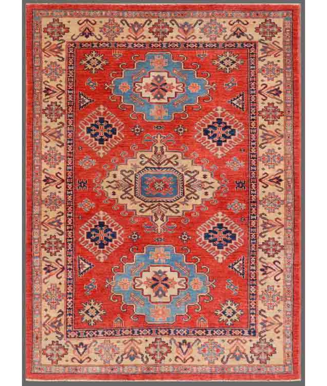 Hand Knotted Kazak Wool Rug 4' 0" X 5' 7" 4' 0" X 5' 7" (122 X 170) / Red / Ivory