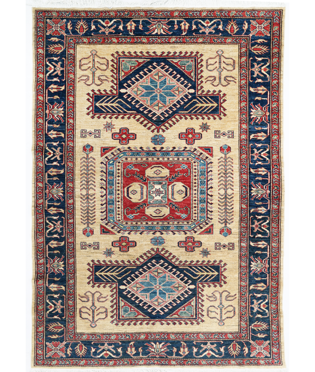 Hand Knotted Kazak Wool Rug  - 5&#39; 5&quot; X 8&#39; 0&quot;
