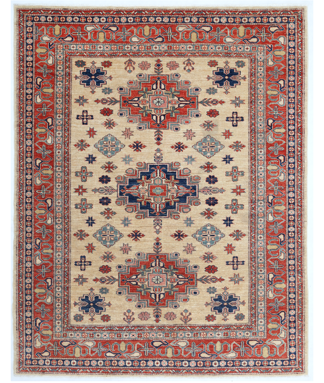 Hand Knotted Kazak Wool Rug  - 6&#39; 1&quot; X 7&#39; 6&quot;