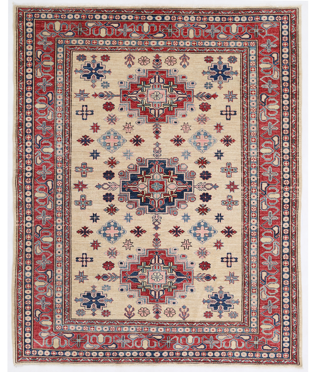 Hand Knotted Kazak Wool Rug  - 6&#39; 0&quot; X 7&#39; 5&quot;