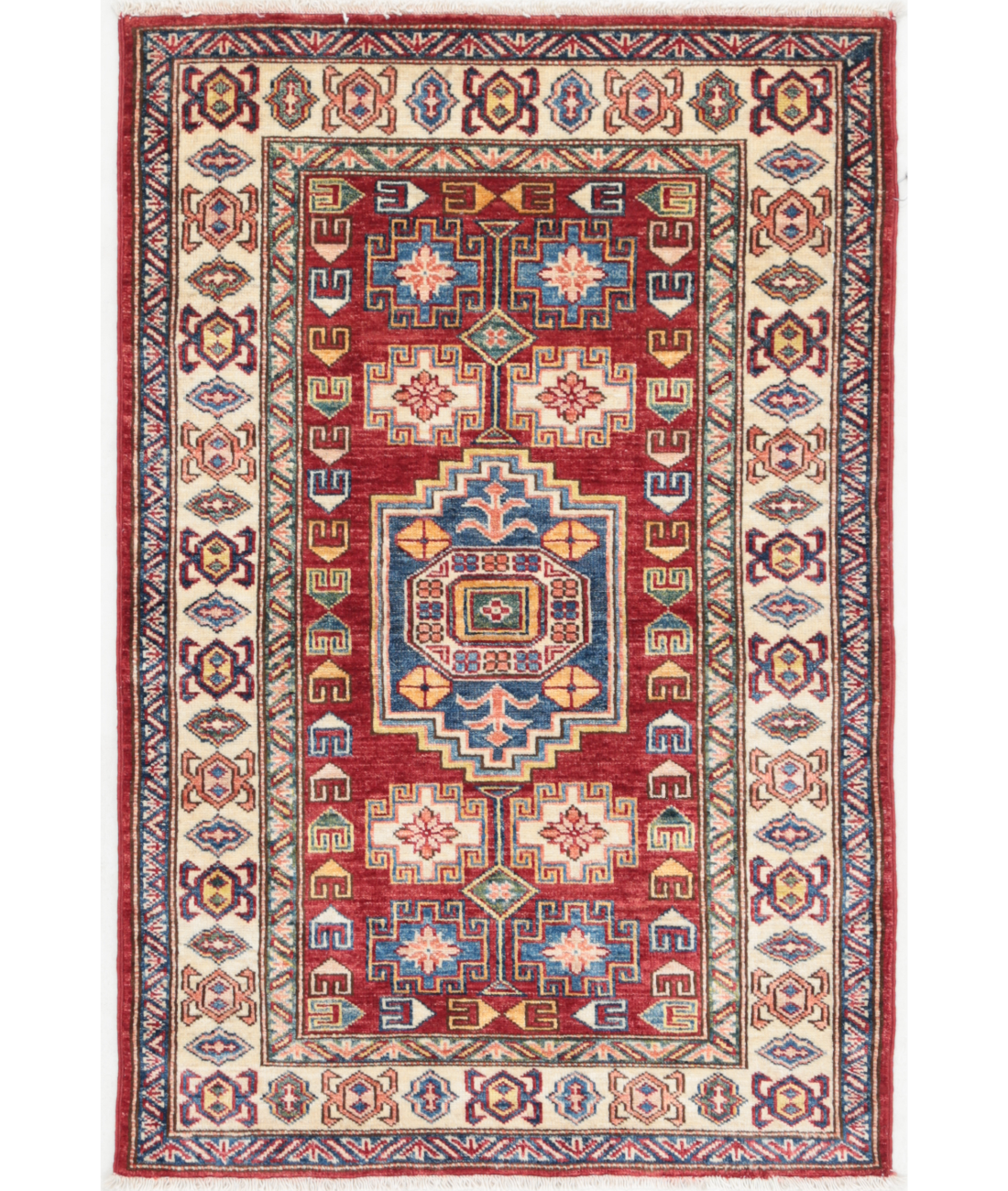 Hand Knotted Kazak Wool Rug 2' 7" X 3' 10" 2' 7" X 3' 10" (79 X 117) / Red / Ivory
