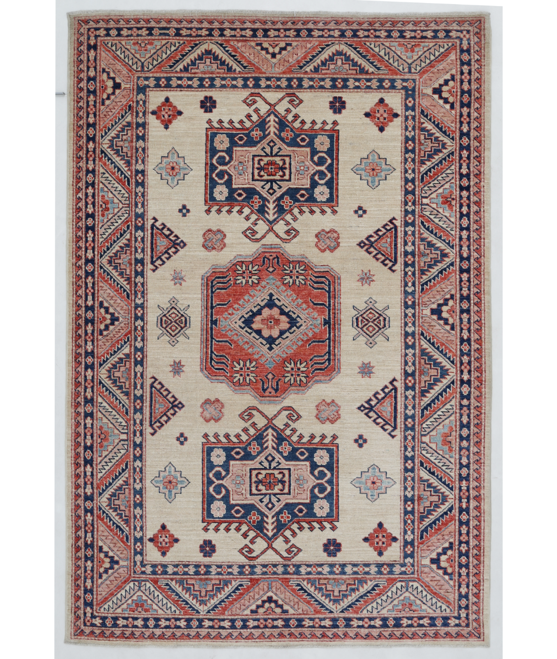Hand Knotted Kazak Wool Rug  - 4&#39; 11&quot; X 7&#39; 3&quot;