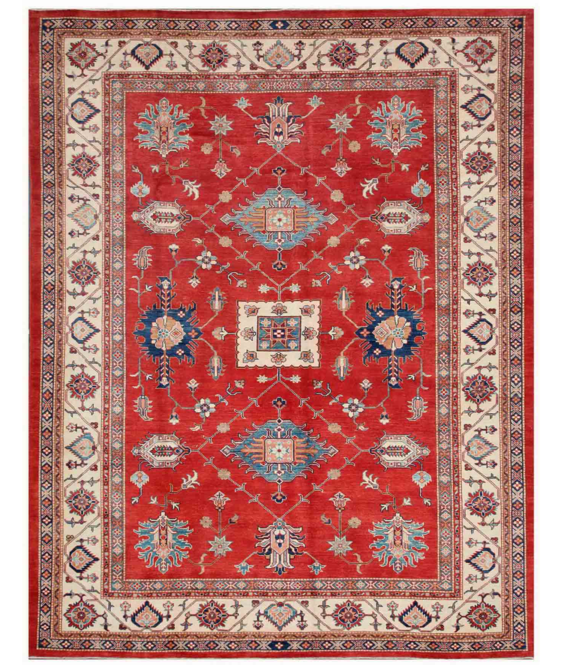 Hand Knotted Kazak Wool Rug 9' 1" X 11' 7" 9' 1" X 11' 7" (277 X 353) / Red / Ivory