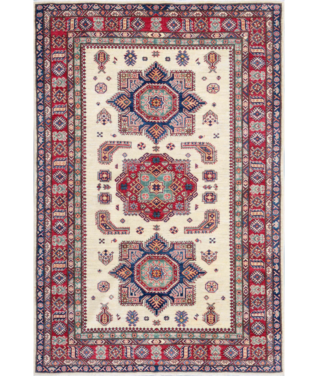 Hand Knotted Kazak Wool Rug  - 5&#39; 7&quot; X 8&#39; 2&quot;