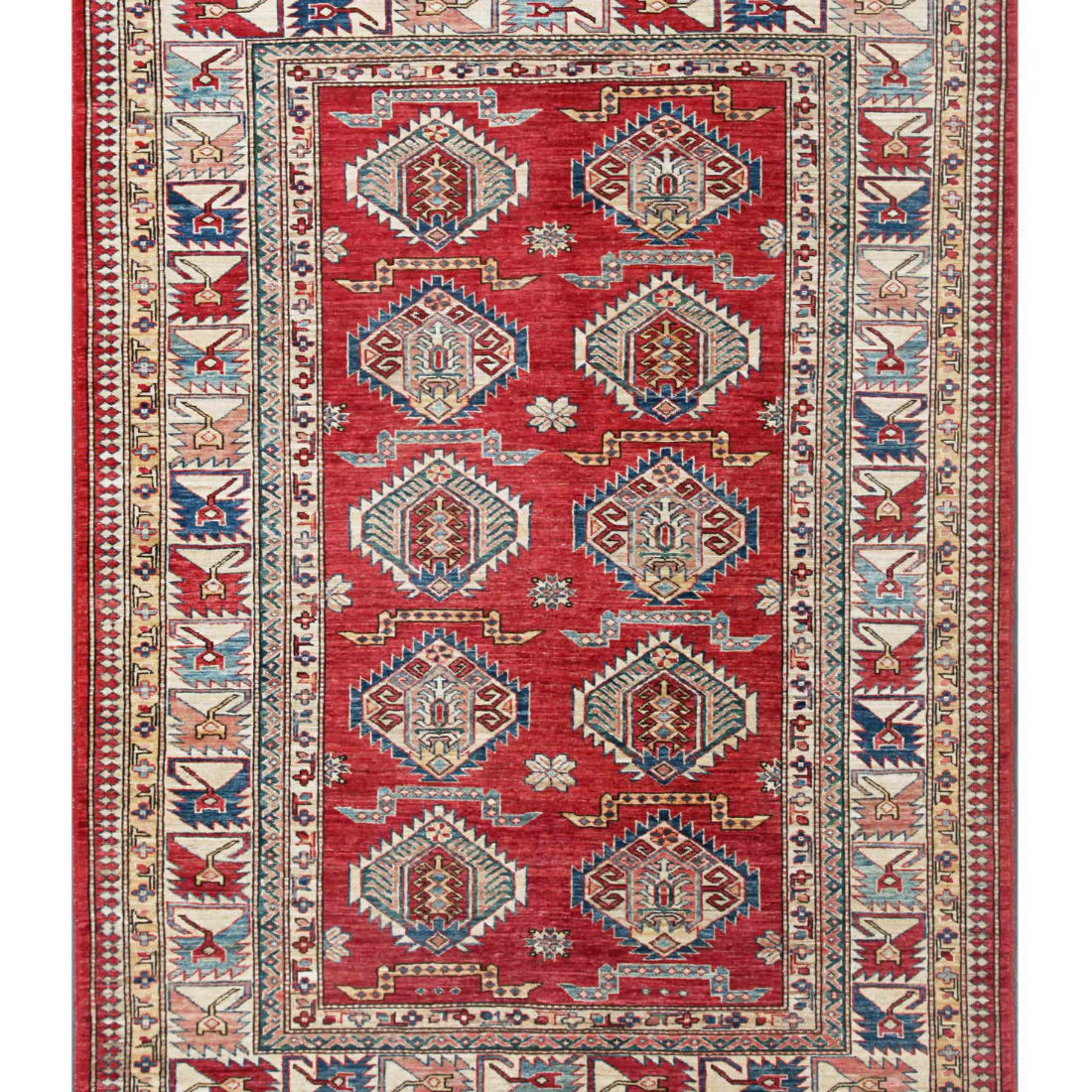 Alfombra de lana Kazak anudada a mano - 5' 9" X 7' 8"