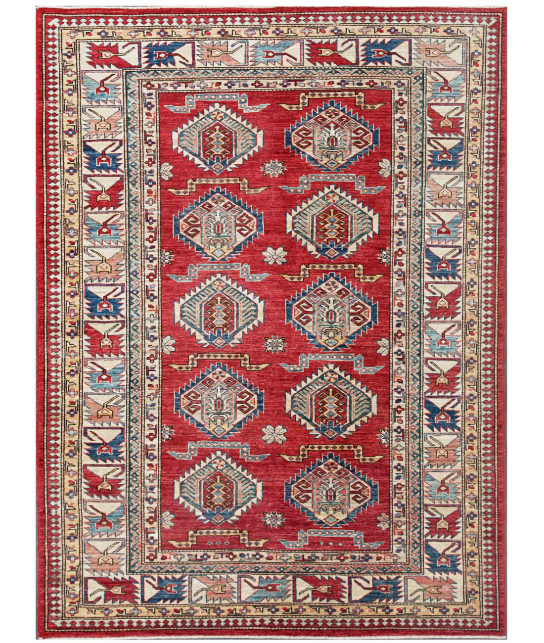 Alfombra de lana Kazak anudada a mano - 5' 9" X 7' 8"
