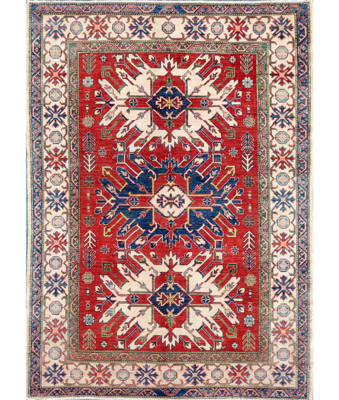 Hand Knotted Kazak Wool Rug  - 6&#39; 2&quot; X 8&#39; 3&quot;