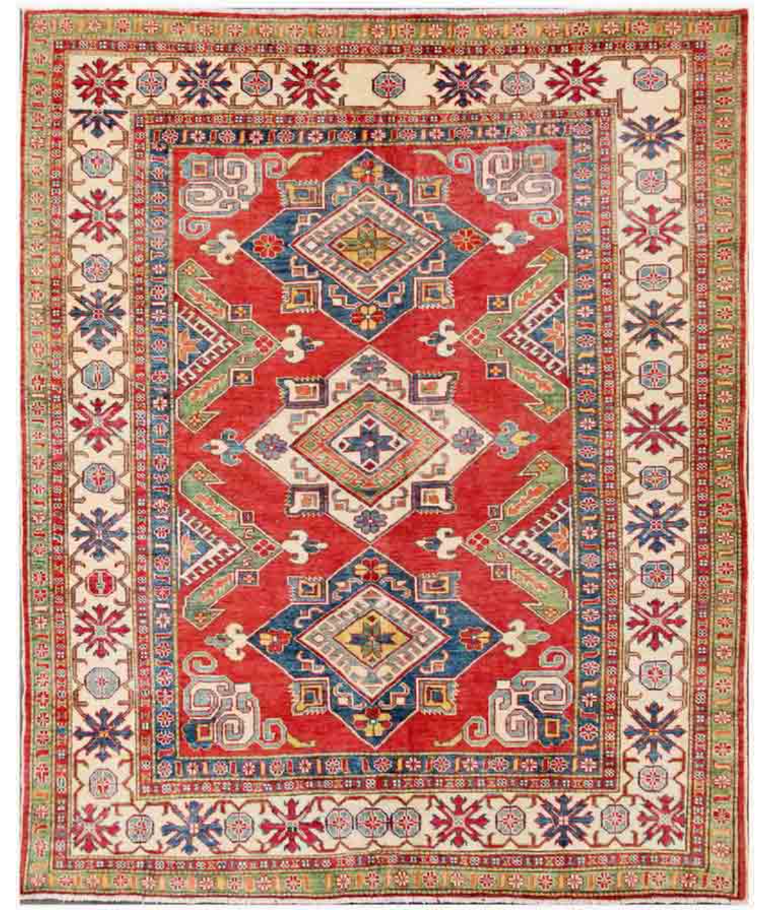 Hand Knotted Kazak Wool Rug 6' 8" X 8' 1" 6' 8" X 8' 1" (203 X 246) / Red / Ivory