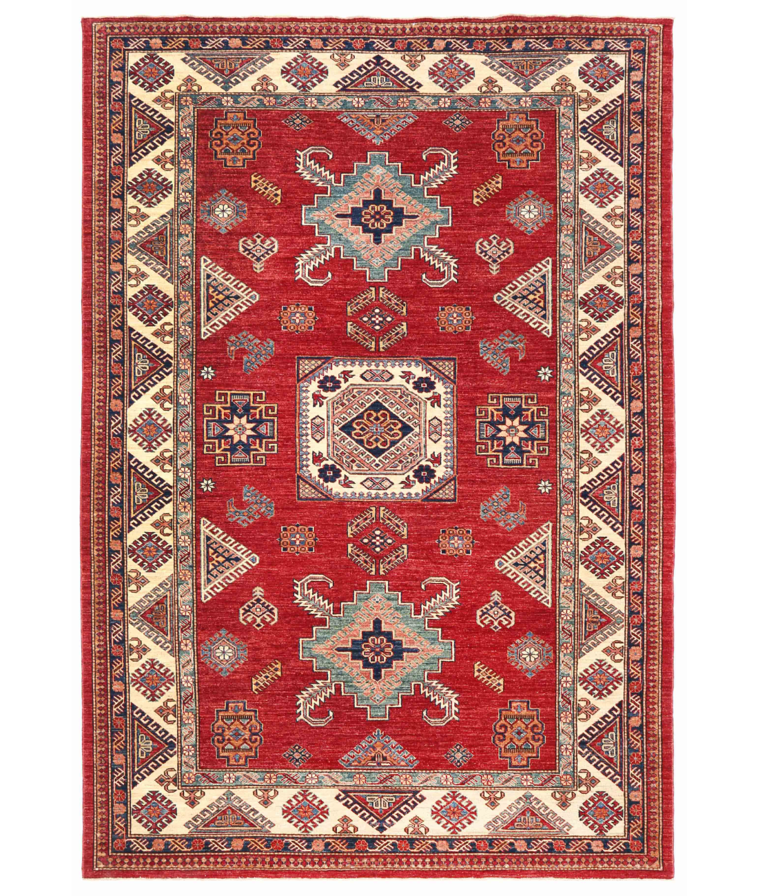 Hand Knotted Kazak Wool Rug  - 6' 5" X 9' 5"