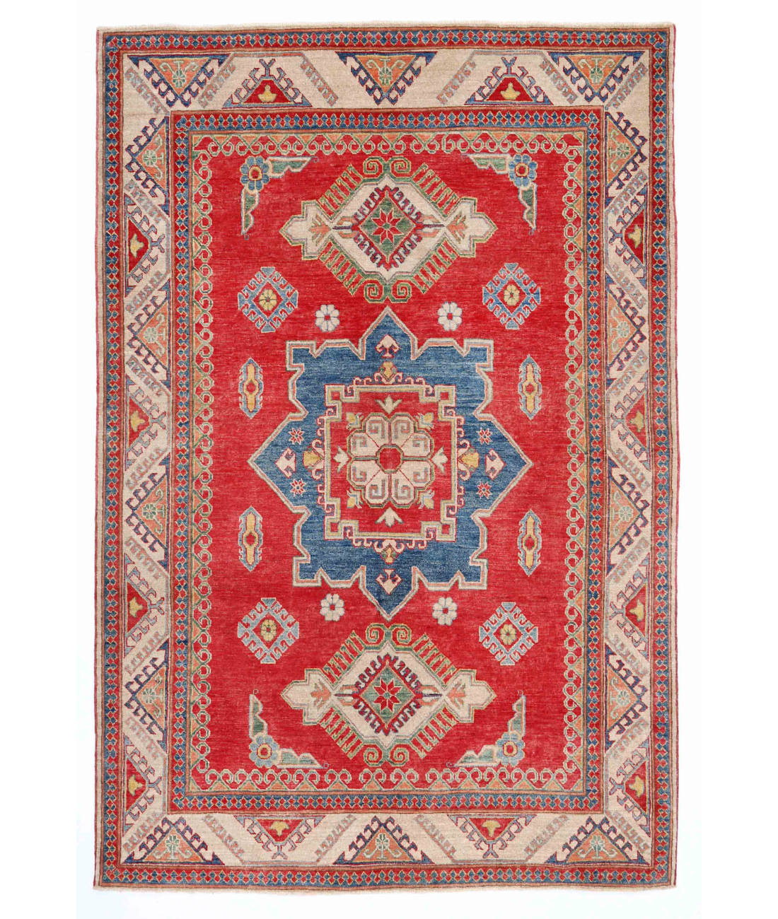 Hand Knotted Kazak Wool Rug 6' 0" X 9' 0" 6' 0" X 9' 0" (183 X 274) / Red / Ivory