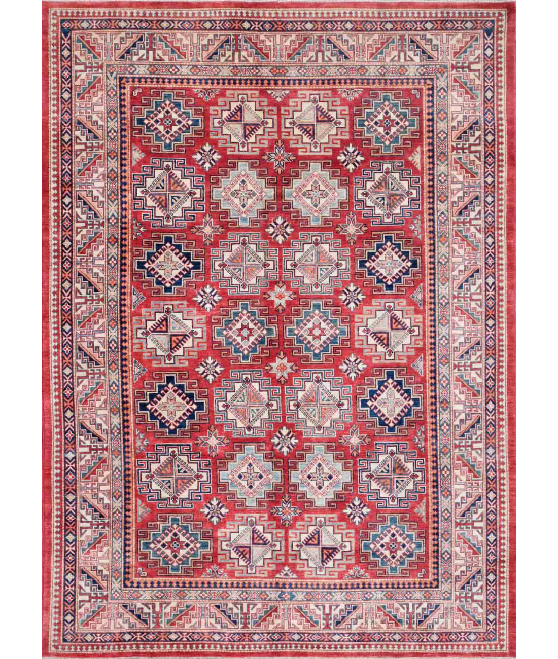 Hand Knotted Kazak Wool Rug  - 9' 0" X 12' 6"