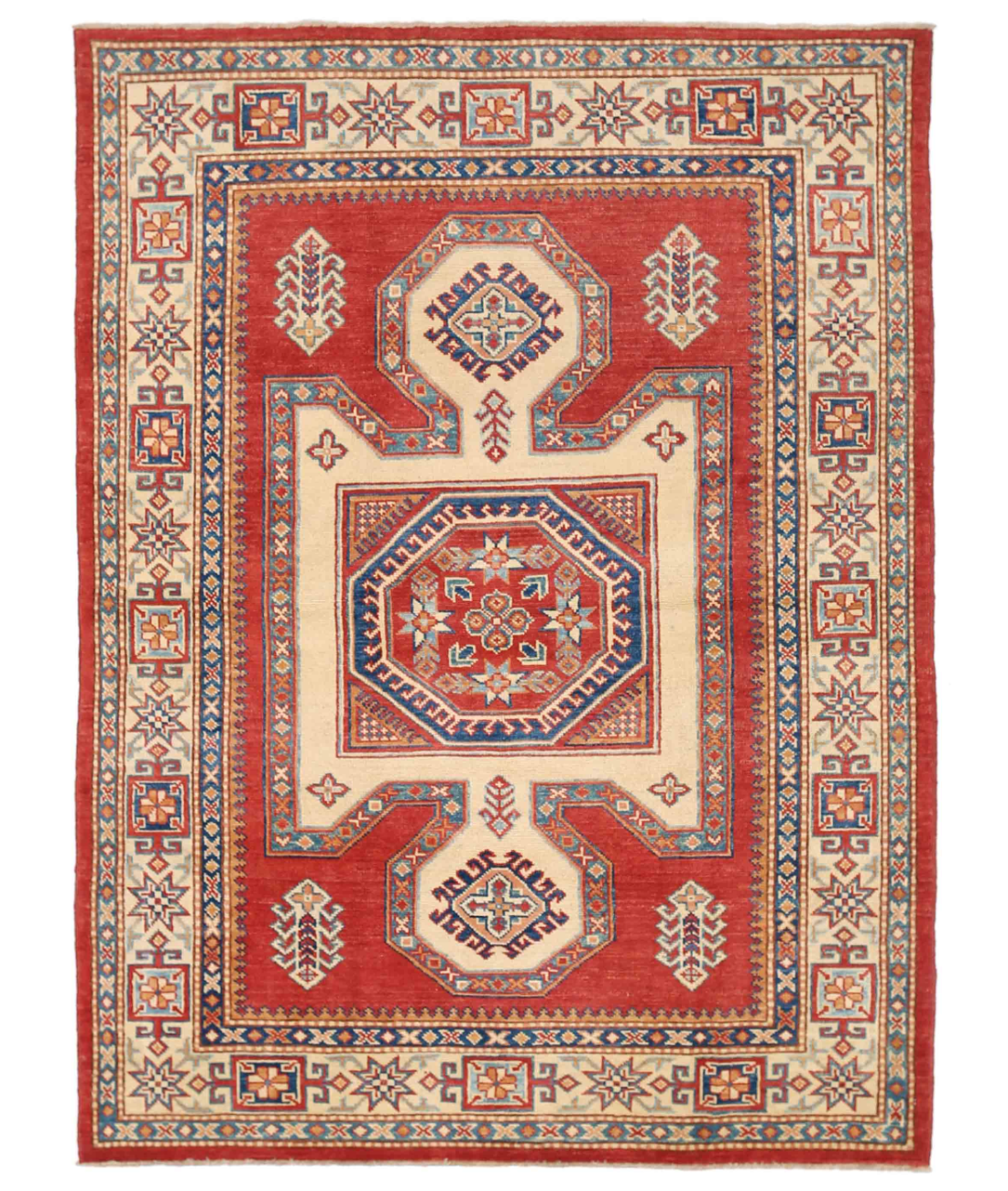 Hand Knotted Kazak Wool Rug  - 4' 10" X 6' 7"